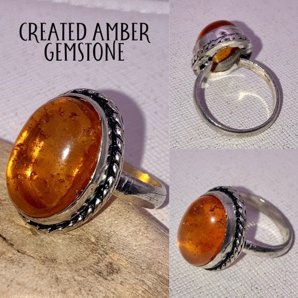 4pcs Handmade Ring Set Citrine Mookaite Jasper Amber Gemstone Halo Ring Size 7.5 - Picture 3 of 8